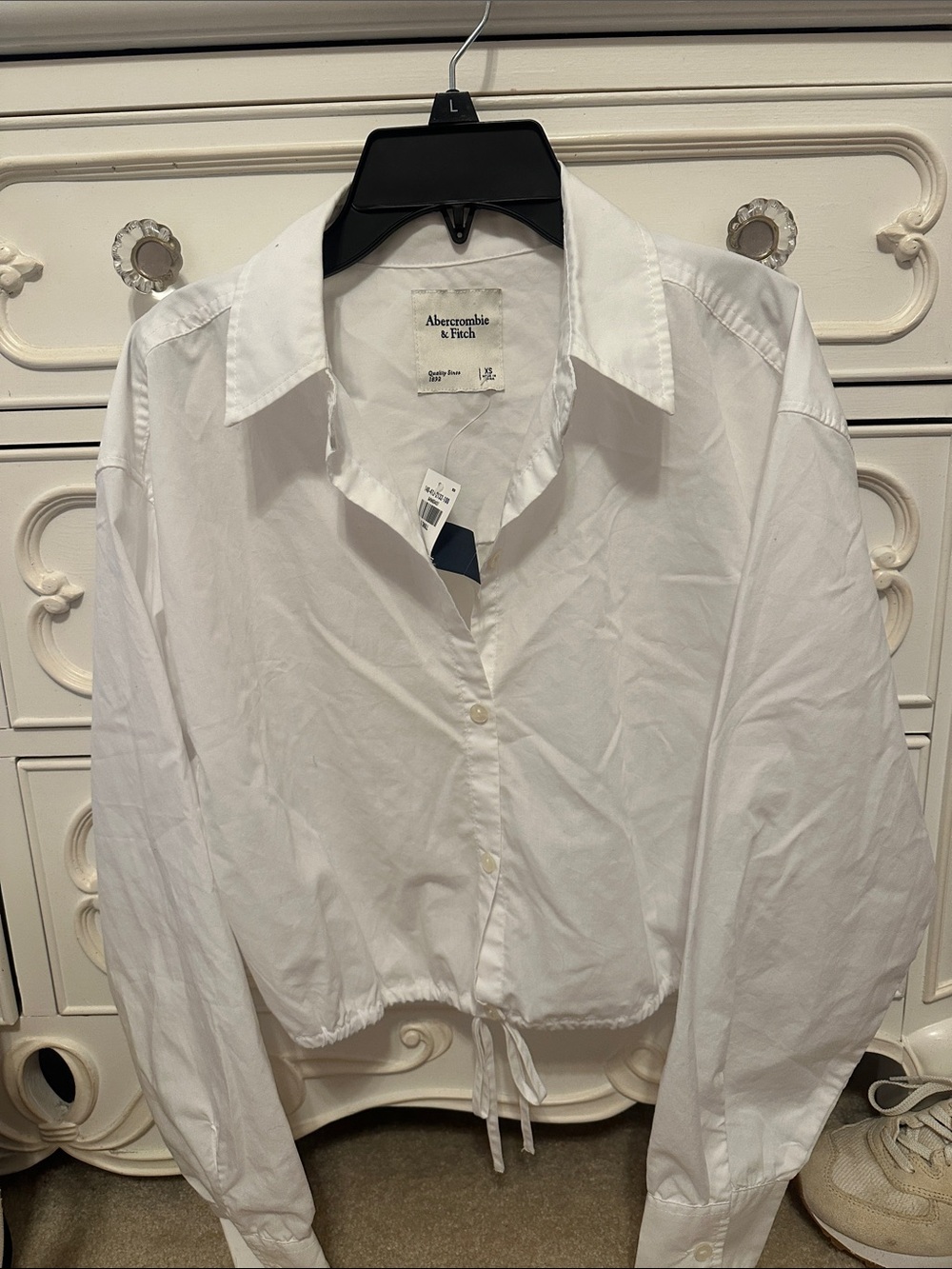 Abercrombie & Fitch White Drawstring Button-Down Shirt
